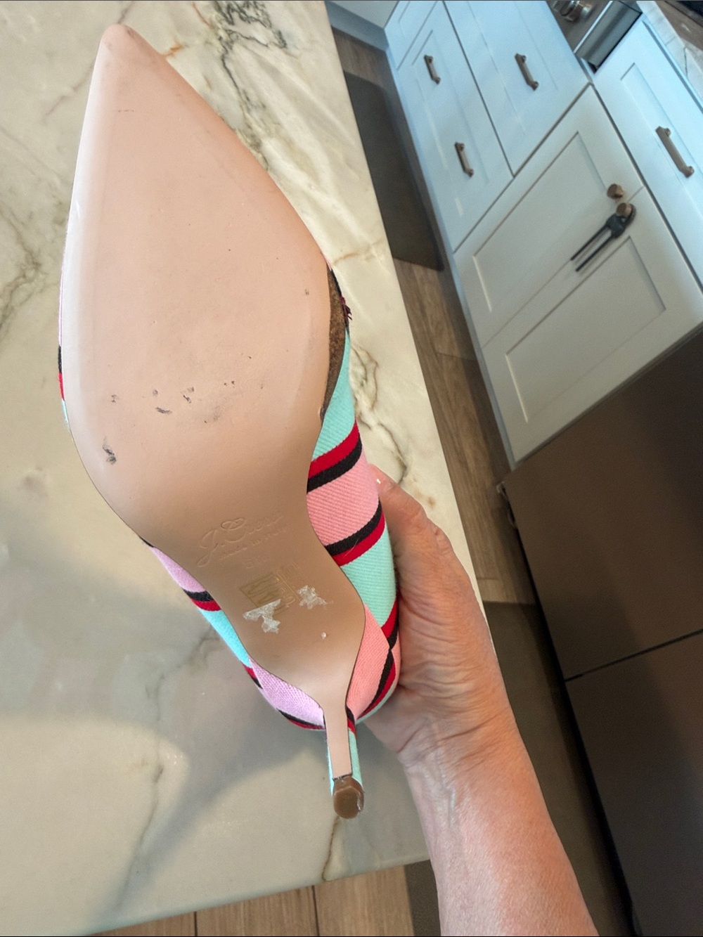 ♥️J. Crew Pink, Aqua & Red Striped Pointed-Toe Pumps…….Super Cute! - Picture 6 of 13